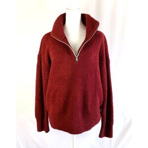 Style & Co Sherpa Fleece Quarter Zip Sweater Burgundy L Cozy Soft Warm